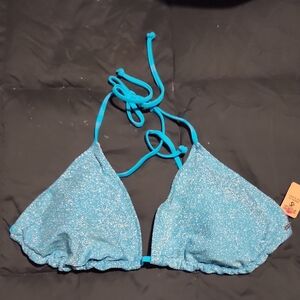Sparkling Blue Triangle Bikini Top Large DD